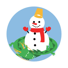 可愛い辰と雪だるまの年賀状