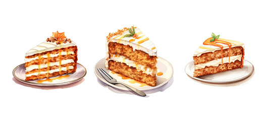 dessert carrot cake slice watercolor
