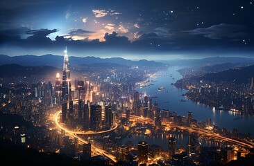Naklejka premium Cities from space, generative ai