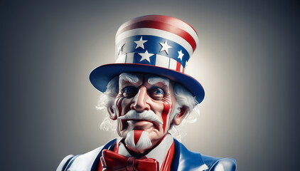 illustrazione primo piano di carattere Uncle Sam su sfondo di luce diffusa - obrazy, fototapety, plakaty