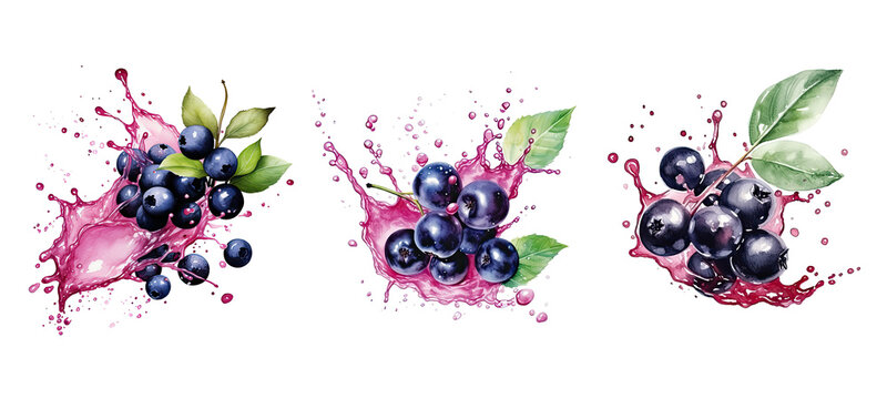 healthy chokeberry splash juice watercolor