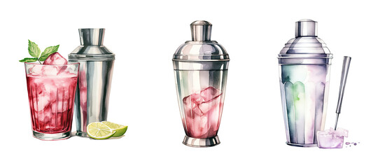 drink classic cocktail shaker watercolor