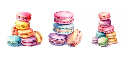 Acrylic prints Macarons pastry colorful french macarons watercolor