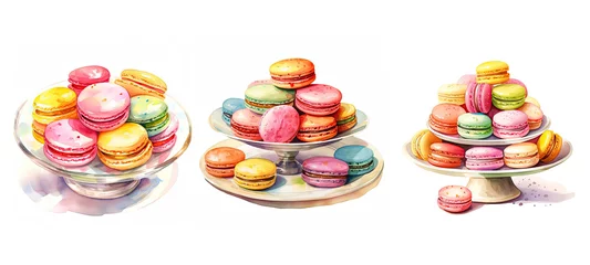 Keuken spatwand met foto sweet colorful macarons plate watercolor © sevector