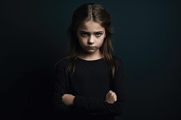Fototapeta premium Generative AI - Vulnerable Expressions: Scared, Angry, and Neglected Poor Kid Girl in Minimalist Surroundings