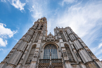 Fototapeta na wymiar Cathedral of Our Lady in Antwerp, Belgium. Low angle view.
