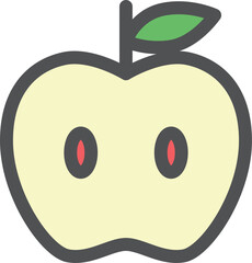 カラーシンプル果物の単品アイコン　りんご　断面