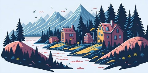 Beautiful highland landscape. AI generated illustration