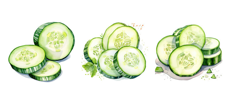 culinary cucumber cut watercolor