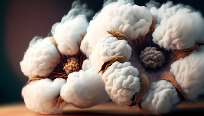 White fluffy cotton flower close up. Delicate light beauty natural organic fiber, raw materials for making fabric.