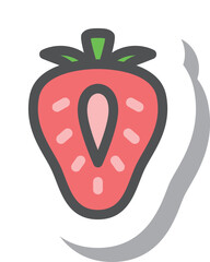 ステッカー風シンプル果物の単品アイコン　苺　断面
