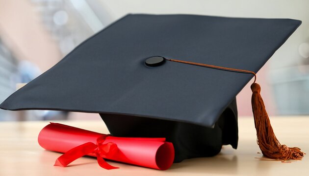 Graduate College, High School Or University Cap. Graduation Hat Of Degree Ceremony.