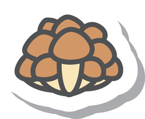 ステッカー風シンプルキノコの単品アイコン　ブナシメジ