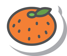 ステッカー風シンプル果物の単品アイコン　みかん