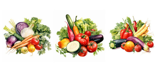 green fresh organic vegetables watercolor