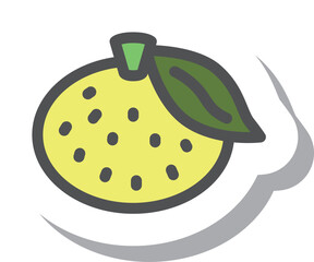 ステッカー風シンプル果物の単品アイコン　柚子