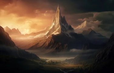 Fototapete Fantasielandschaft Lonely Mountain fantasy landscape, Generative AI