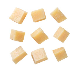 Set of pieces of parmesan cheese on a white background. Isolated