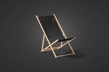 Blank black folding beach chair mockup, dark background