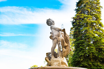 Fountain in the form of a sculpture of a boy and a crocodile in Vienna in Austria