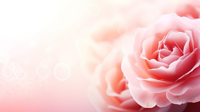 a horizontal banner featuring a pink rose against a blurred background, with copy space