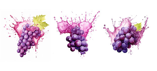 fresh grape splash juice watercolor - obrazy, fototapety, plakaty