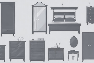 Silhouettes of bedroom furniture vector.,generative AI