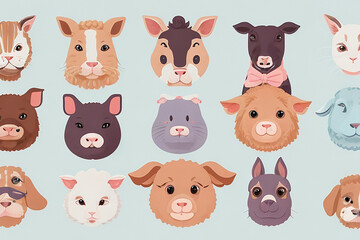 Fototapeta premium Set of various types of cute animal stickers.,generative AI
