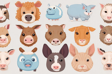 Set of various types of cute animal stickers.,generative AI