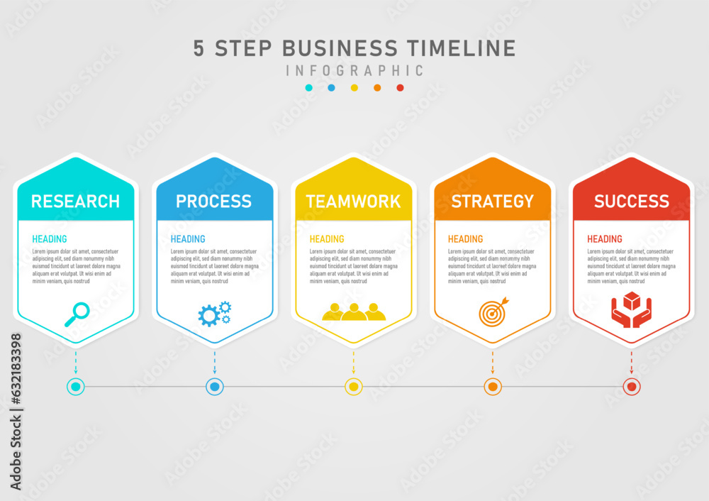 Wall mural business plan 5 step infographic template multi-colored acute-angled squares top right color font ic