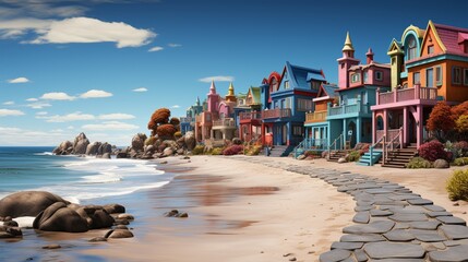 colorful houses on the beach.