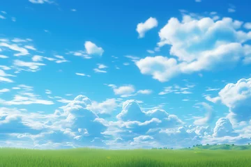 Foto op Canvas 夏の青空と雲と草原-水彩アニメ背景 © rrice