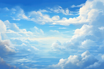 夏の青空と雲-水彩アニメ背景