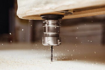Cutting wood using a machine with numerical control. Cnc tool.