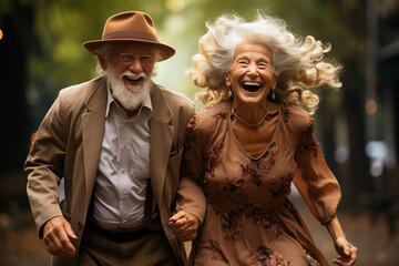 Middle aged love couple walking outside in a park, healthy, lifestyle, AI generated