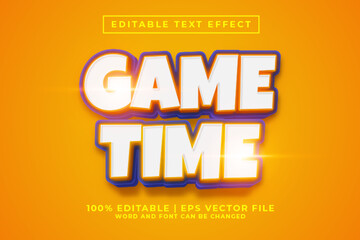 Fototapeta na wymiar Game Time 3d Editable Text Effect Cartoon Style Premium Vector