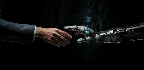 robot's hand reaching out for human hand, Created by AI