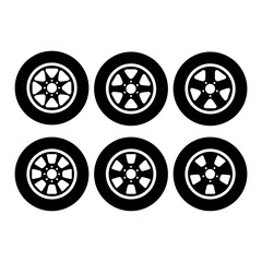 Set of Auto car wheel icon, vehicle tire rim symbol, automotive race sport sign vector illustration