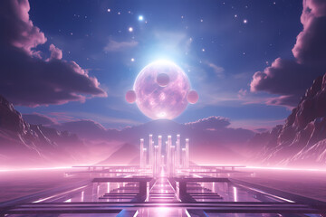 Harmonious Haven: Pastel Skies, Alien Beings, and Sacred Platforms, Generative AI