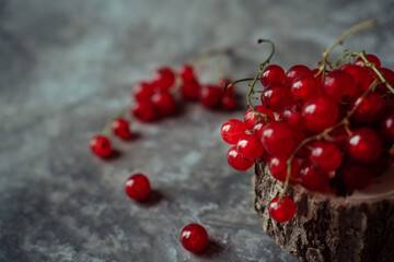 Berries of red currant on a stump.