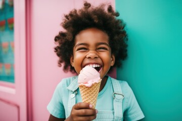 happy child laughs eating ice cream kidcore style 