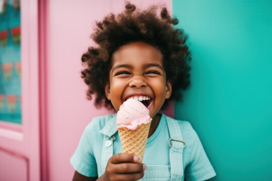 happy child laughs eating ice cream kidcore style 