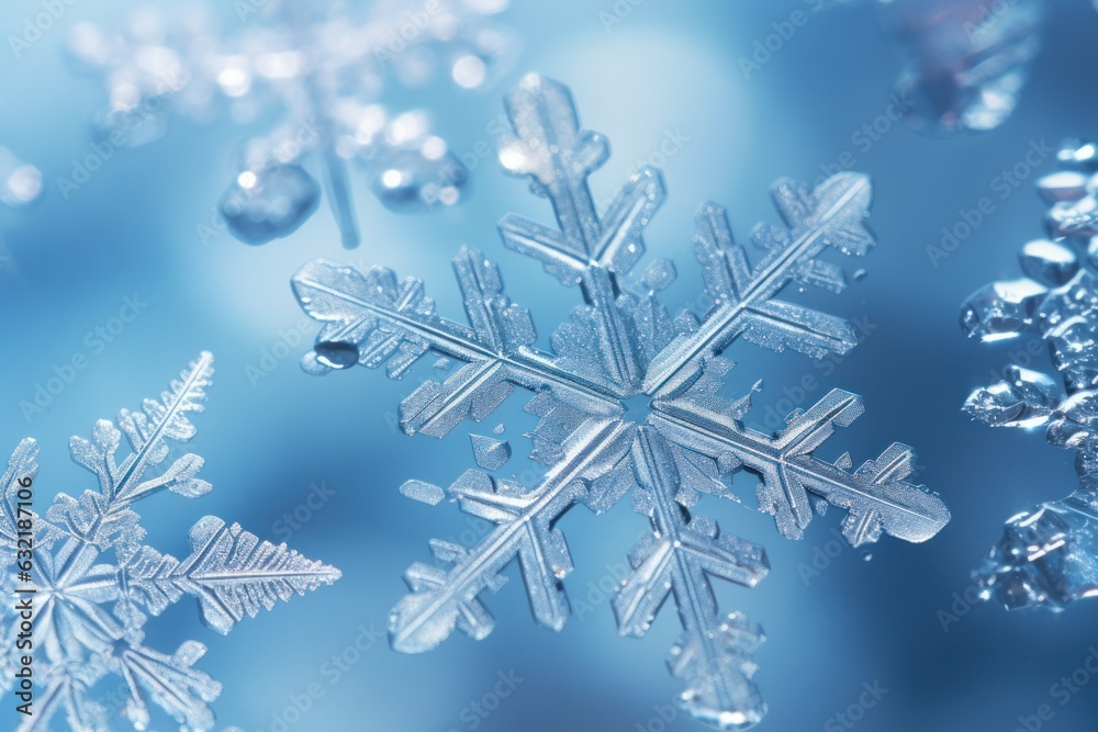 Wall mural snowflake on a blue background macro