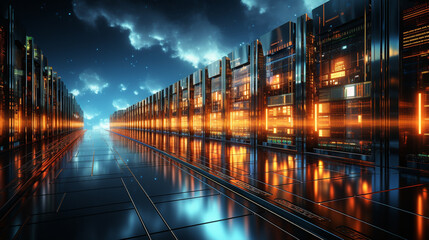 Big data center technology warehouse with servers information digitalization. Generative Ai