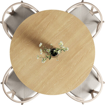 Top view of Round dining table with chairs	
