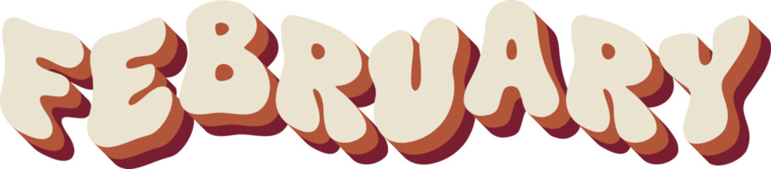 February Month Retro Wavy Calligraphy Text Papercut Groovy