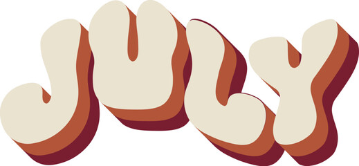 July Month Retro Wavy Calligraphy Text Papercut Groovy