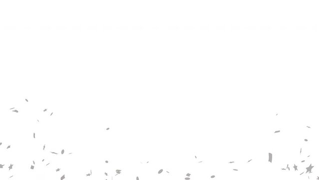 Silver 3D animation of confetti falling on White, Green and Alpha Screen Background 4K. Celebrate the holidays. Easy to put it into your scene or video. confetti celebration, birthday party, anniversa