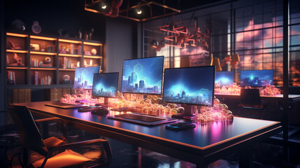Cloud technology, computing. Devices connected to digital storage in the data center via the Internet. Generative Ai