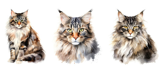 feline norwegian forest cat watercolor